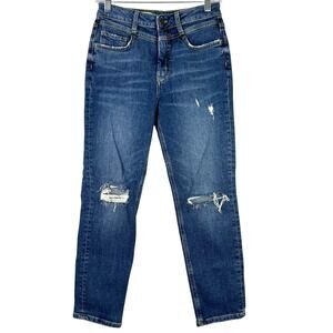 Anthropologie Pilcro Women's Distressed Grunge Denim Blue Straight Jeans Size 27